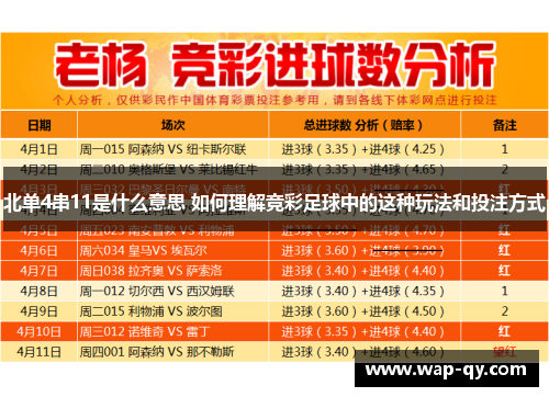 北单4串11是什么意思 如何理解竞彩足球中的这种玩法和投注方式