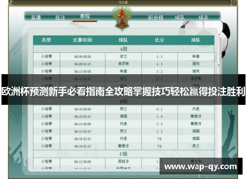 欧洲杯预测新手必看指南全攻略掌握技巧轻松赢得投注胜利